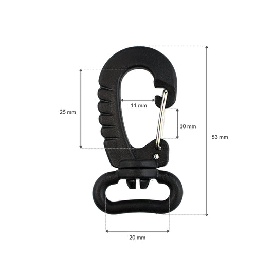 Plastiková karabina - 20 mm otočná černá 1 ks
