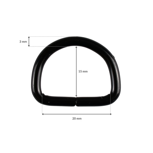 Kovové polokroužek - 20/15/3 mm černý mat 1 ks