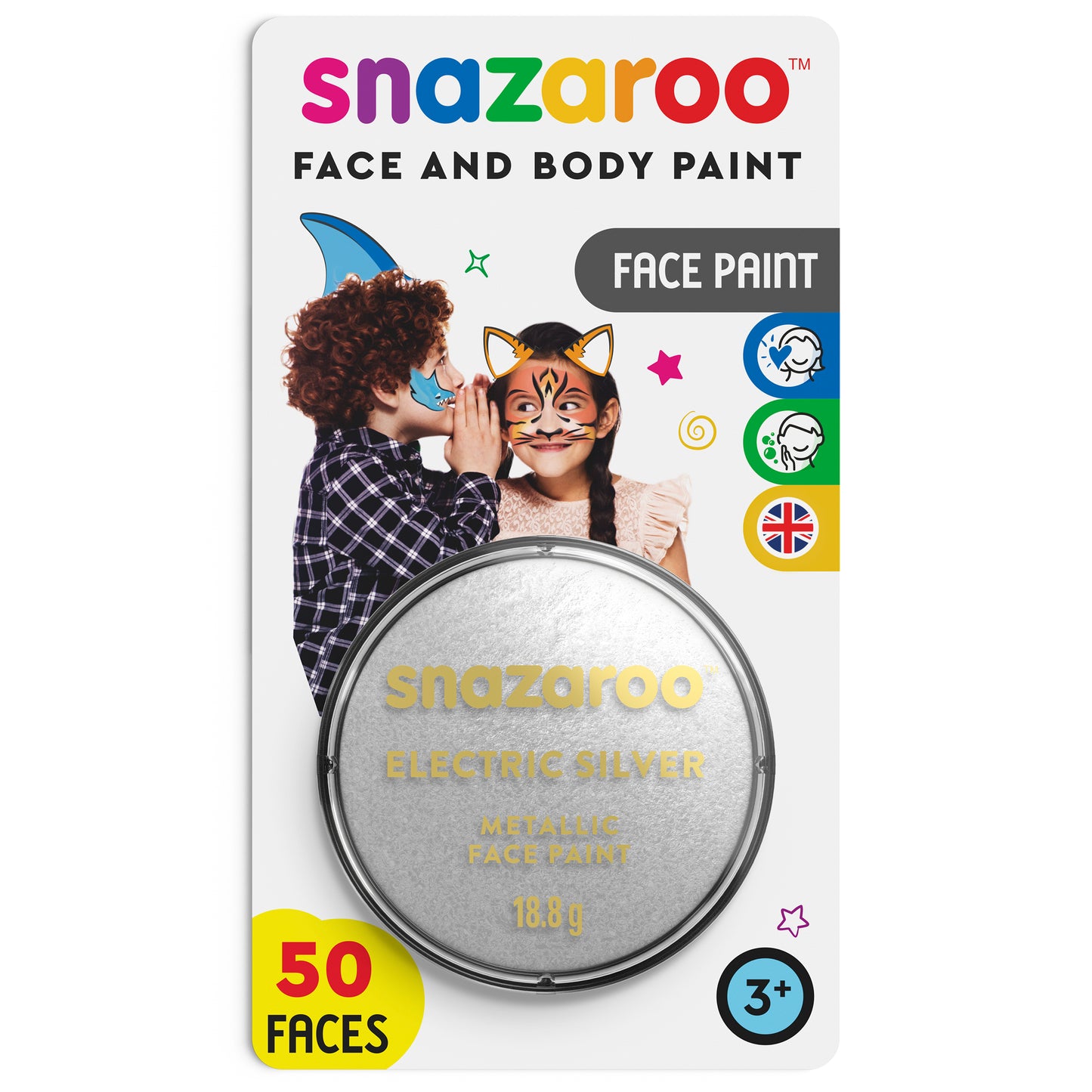 Barva na obličej a tělo Snazaroo metalická - Stříbrná 18 ml