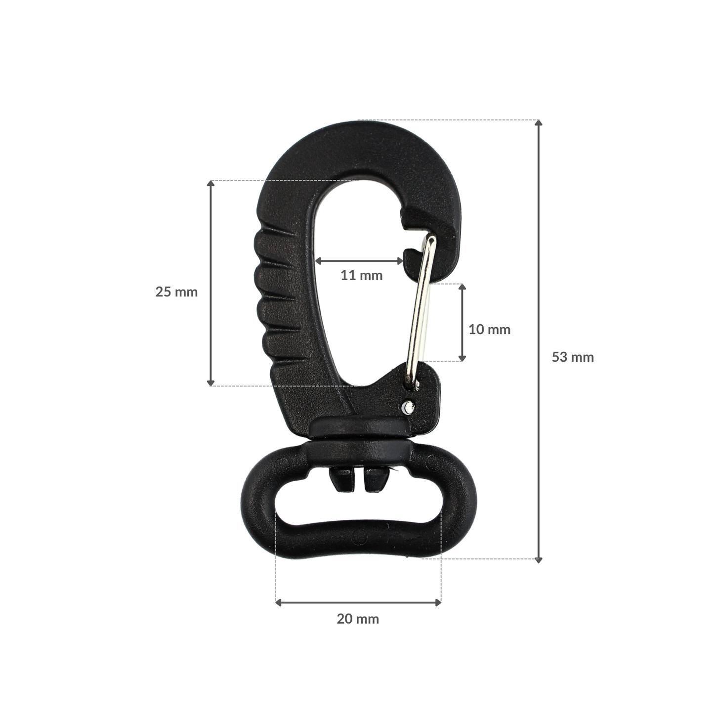 Plastiková karabina - 20 mm otočná černá 1 ks