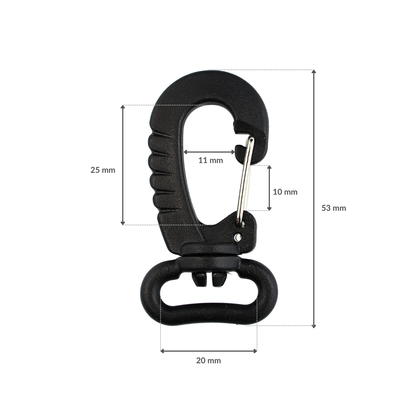Plastiková karabina - 20 mm otočná černá 1 ks