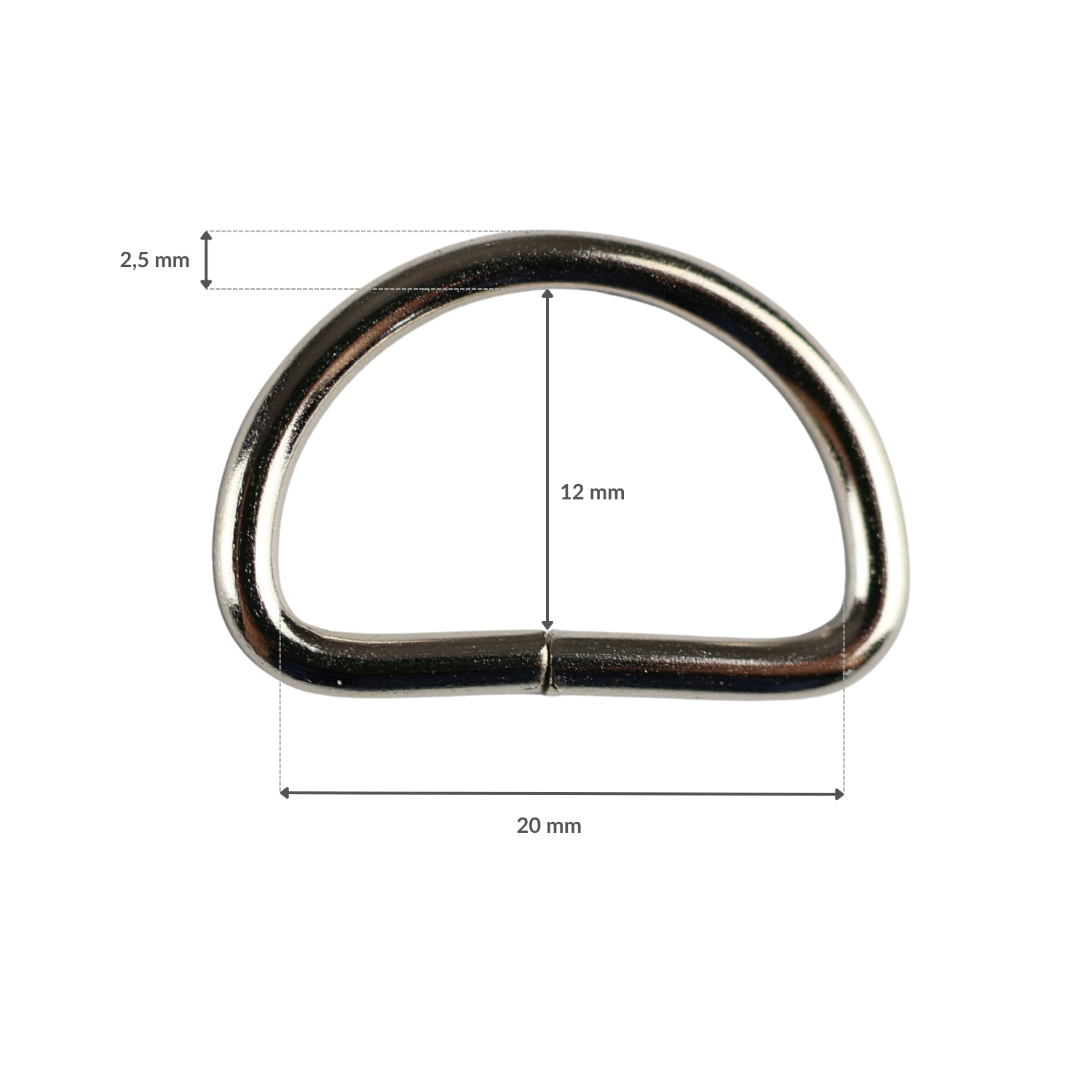 Metal D-ring - 20/12/2,5 mm nickel 1 pc.