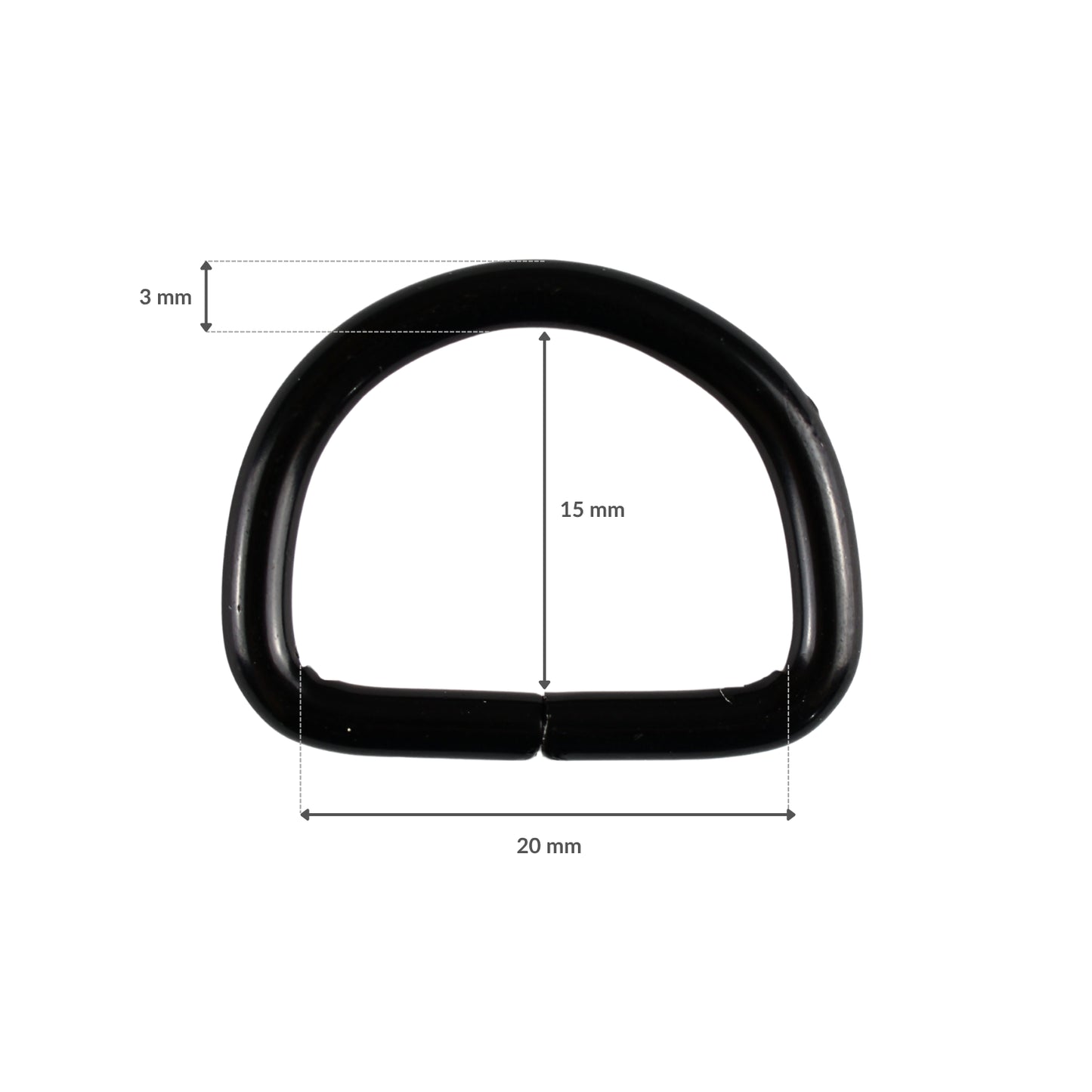 Metal D-ring - 20/15/3 mm matte black 1 pc.