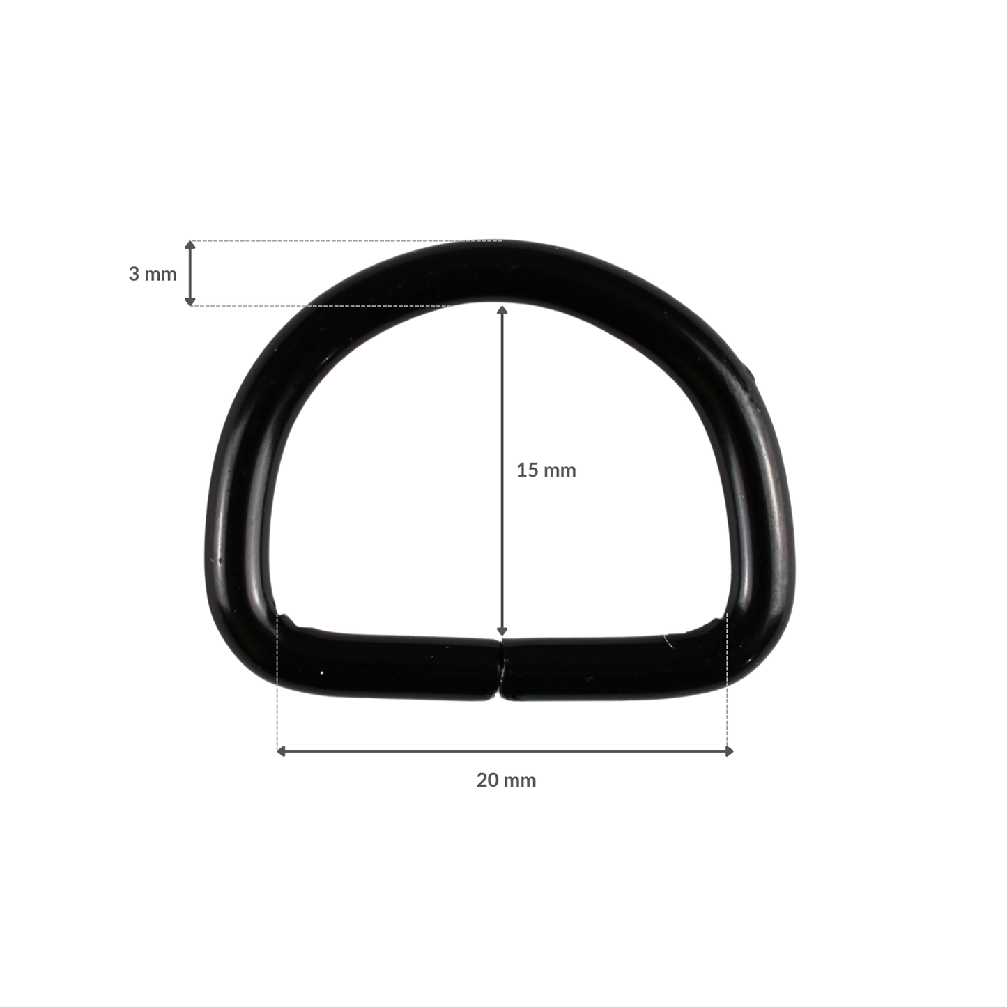 Kovové polokroužek - 20/15/3 mm černý mat 1 ks