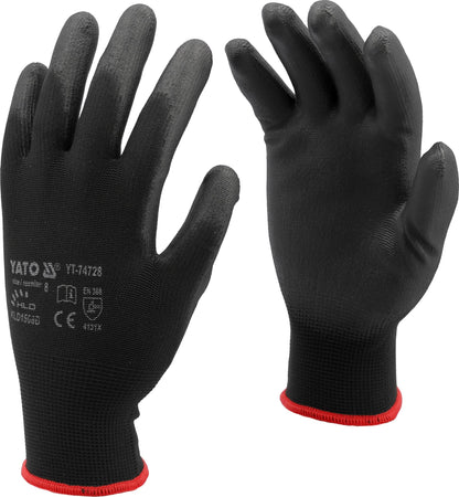 Pracovní rukavice nylon/PU Yato - černé velikost 10